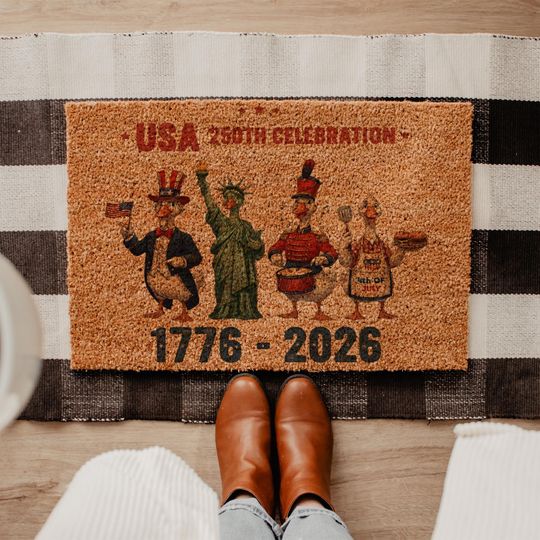 Discover USA 250th Celebration Doormat, Funny Patriotic Goose Welcome Mat, 1776-2026 Independence Day Decor, 4th of July Porch Rug, Americana Gift