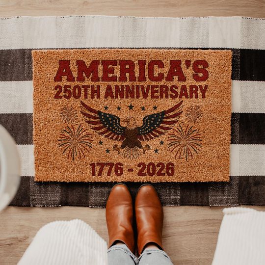 250th Anniversary America Doormat, 1776-2026 USA Semiquincentennial Welcome Mat, Patriotic Eagle Outdoor Rug, Fourth of July Decor Gift