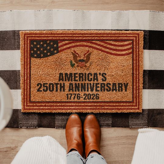 250th Anniversary America Doormat, 1776-2026 Semiquincentennial Decor, Patriotic Welcome Mat, USA Flag Eagle Rug, July 4th Front Porch Gift