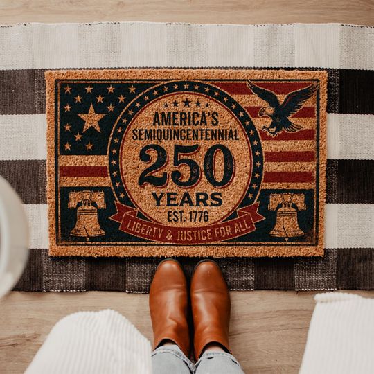 Discover 250th Anniversary America Doormat, Semiquincentennial Patriotic Decor, 1776 USA Welcome Mat, Liberty Bell & Eagle Porch Rug, July 4th Gift