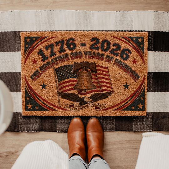 Discover 1776 2026 Patriotic Doormat, 250 Years of Freedom Welcome Mat, American Independence Gift, Liberty Bell Eagle Rug, USA Anniversary Decor