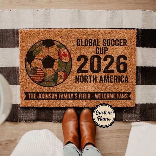 Discover Personalized Soccer Cup 2026 Doormat, Custom Soccer Welcome Mat, North America 2026 Decor, USA Canada Mexico Football Rug, Soccer Fan Gift