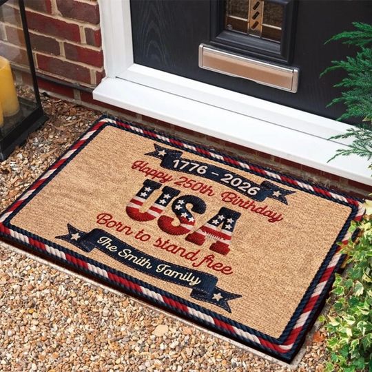 Discover Semiquincentennial USA 250th Anniversary Doormat 1776-2026 Patriotic Welcome Mat Personalized Family American Decor