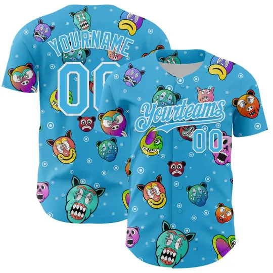 Discover Custom Sky Blue Cartoon Animal 3D Printed Baseball Jersey Unisex