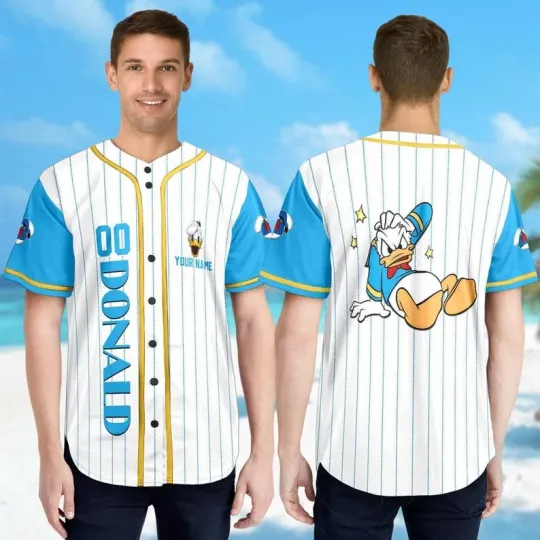 Discover Custom Donald Duck Cartoon Baseball Jersey Blue and White