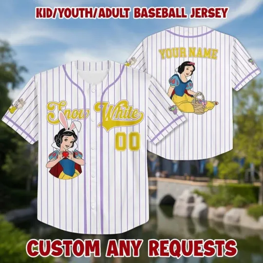 Custom Snow White Happy Easter 2026 Striped Baseball Jersey
