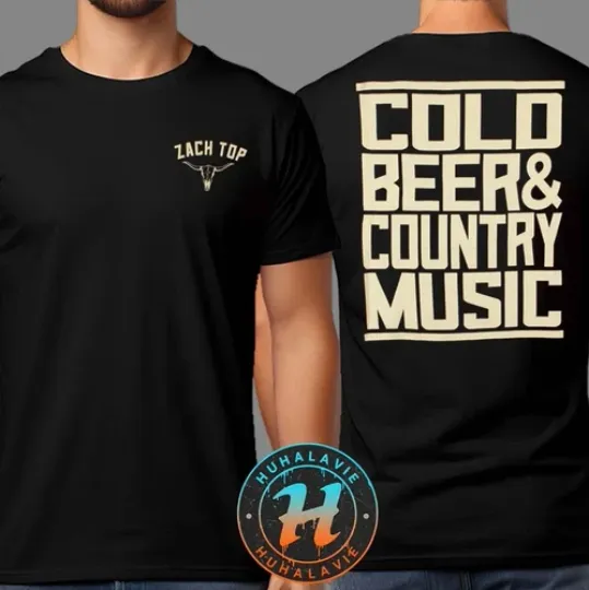 Discover Zach Top Cold Beer Music Tour 2 sides black T-shirt