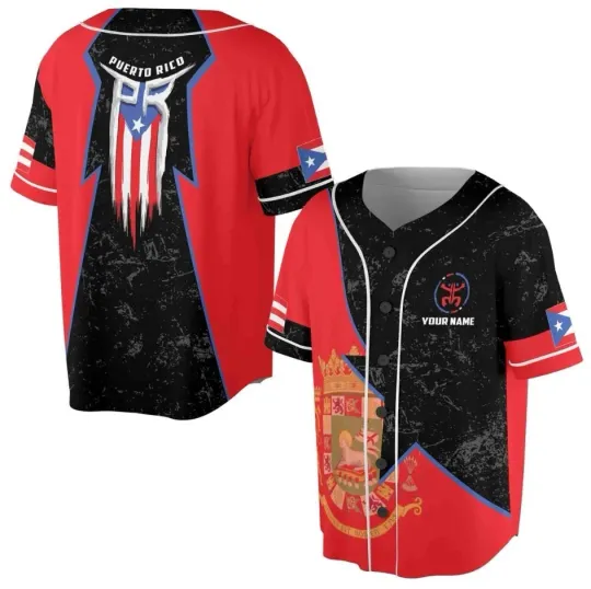 Custom Puerto Rico Flag Baseball Jersey with Coat of Arms Design