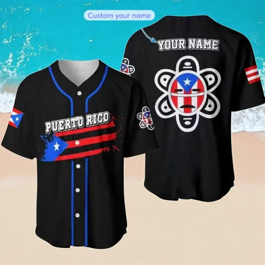 Discover Puerto Rico Flag Taino Black Personalized Baseball Jersey Custom Name