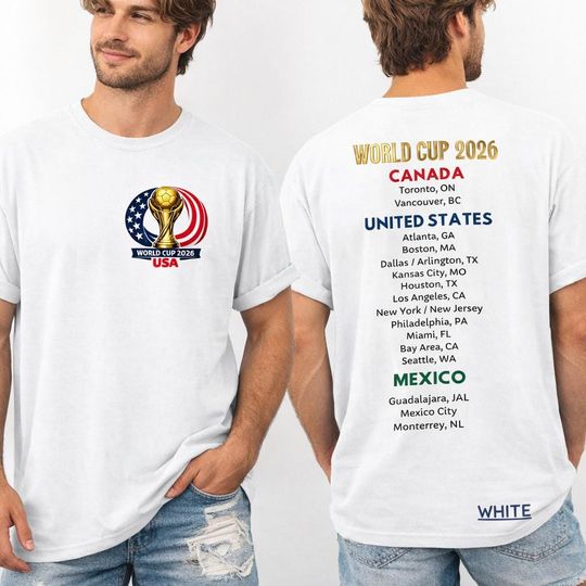 Discover World Cup 2026 Soccer Shirt with City List Back Print - Trendy USA Soccer Fan Tee and Global Event Gift for Football Lovers