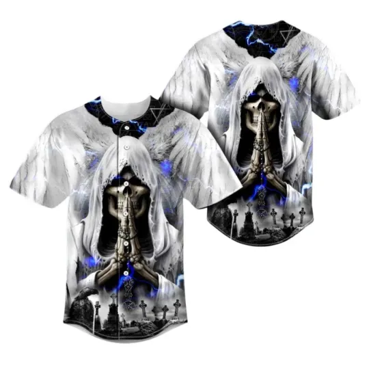 White Wings Grim Reaper Praying Baseball Jersey
