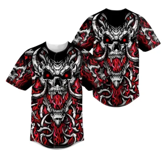 Brocade Pattern Native Skull Baseball Jersey