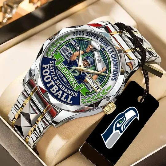 Discover Seahawks 2025 Super Bowl LX Champions Stainless Steel Quartz Watch