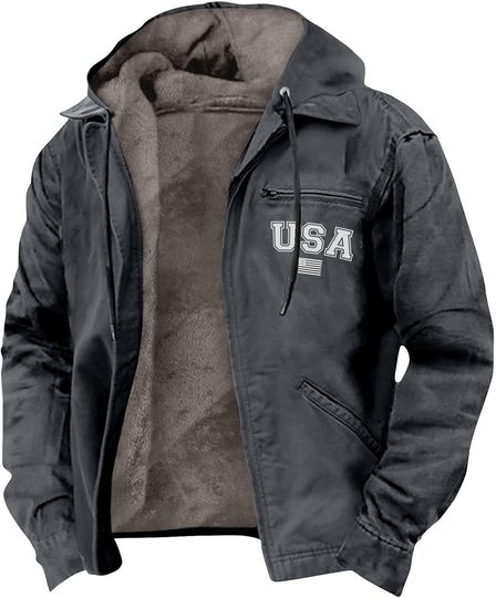 USA Flag Fleece-Lined Hooded Jacket