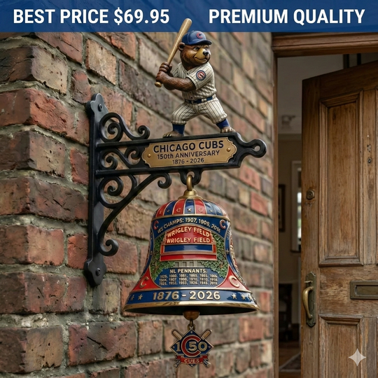 Discover Chicago Cubs 150th Anniversary Wall Bell, Baseball Fan Gift
