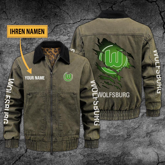 VfL Wolfsburg Custom Name Collared Bomber Jackets