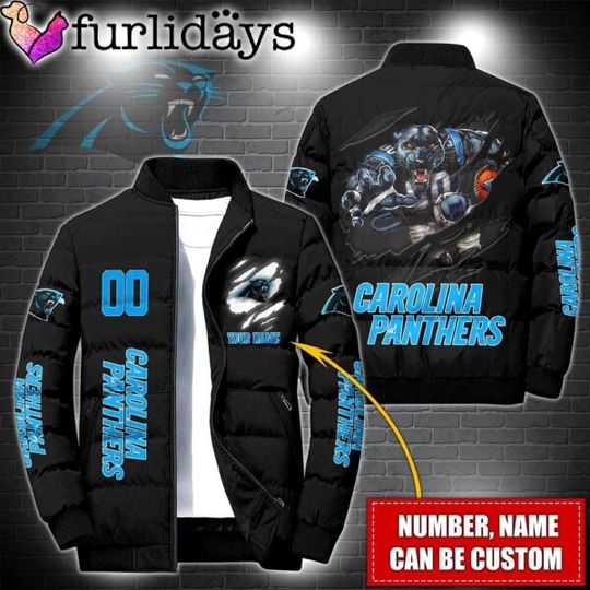Personalized football Carolina Panthers Warrior Mascot Puffer Jacket