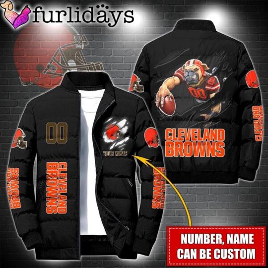 Personalized football Cleveland Browns Warrior Mascot Puffer Jacket