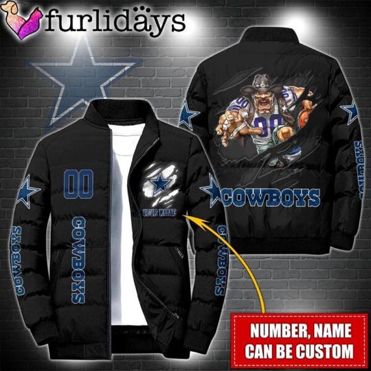 Personalized football Dallas Cowboys Warrior Mascot Puffer Jacket