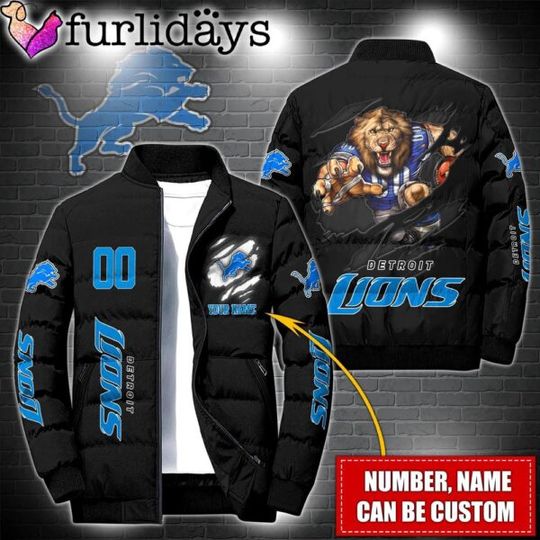 Personalized football Detroit Lions Warrior Mascot Puffer Jacket