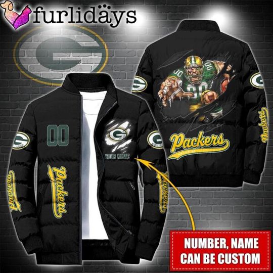 Discover Personalized football Green Bay Packers Warrior Mascot Puffer Jacket