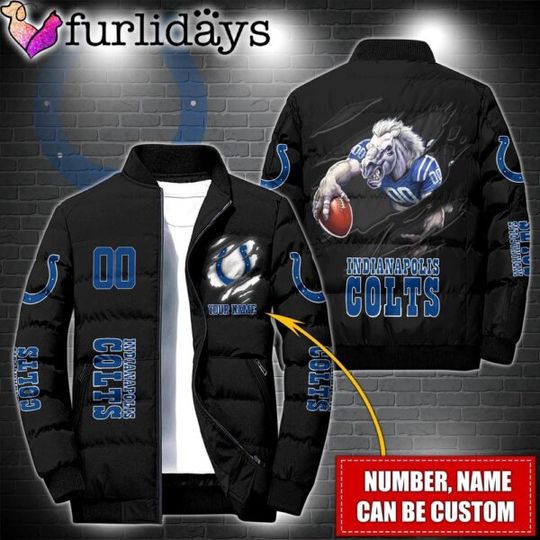 Personalized football Indianapolis Colts Warrior Mascot Puffer Jacket
