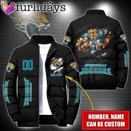 Discover Personalized football Jacksonville Jaguars Warrior Mascot Puffer Jacket