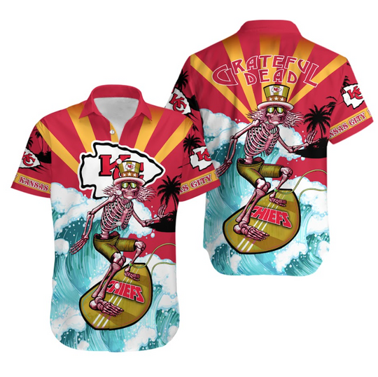 Kansas City Football Grateful Dead Skull Surf Hawaiian Shirt