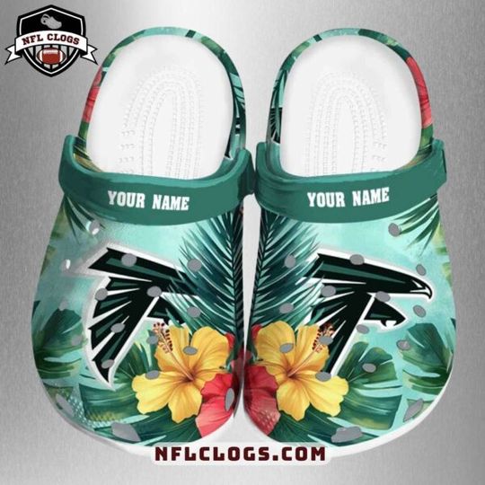 Tropical Hibiscus Atlanta Football Team Falcons Clogs, Gift for Fan