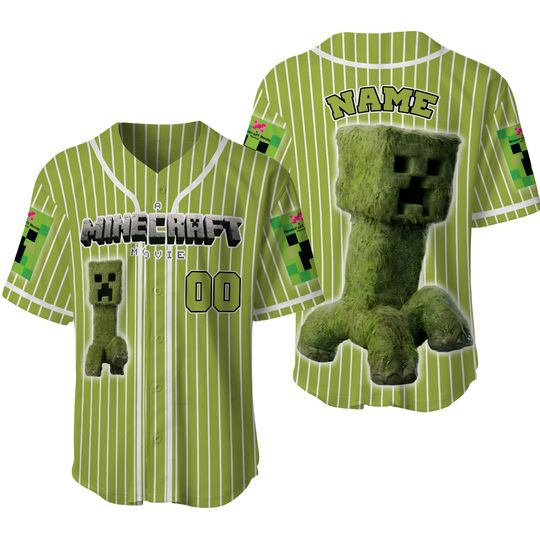 Customized Minecraf 2025 Movie Creeper Pixel Baseball Jersey, Minecraft Creeper 2025 Jersey, Custom Jersey Kids, Games Lovers 17425DNCJS6