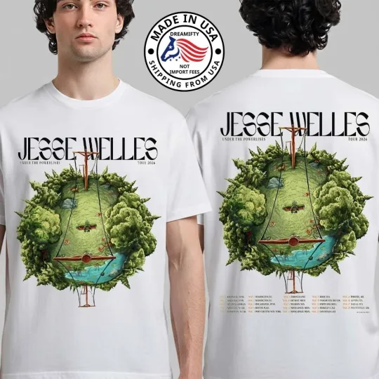 Discover Jesse Welles Under The Powerlines Tour 2026 North America City Dates T-Shirt