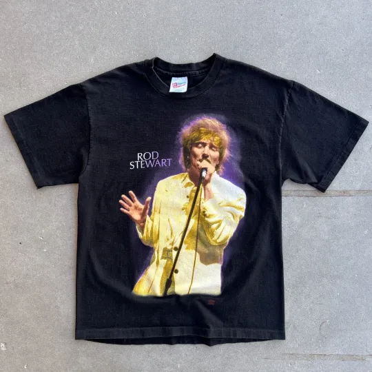 Vintage 90s Rod Stewart Band Tour Concert T-Shirt 1993 Jeff Beck Black