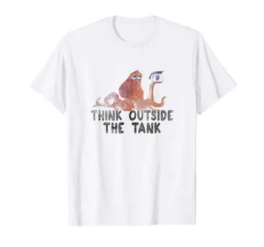 Discover Disney Pixar Finding Dory Hank Think Outside Distressed Logo T-Shirt_