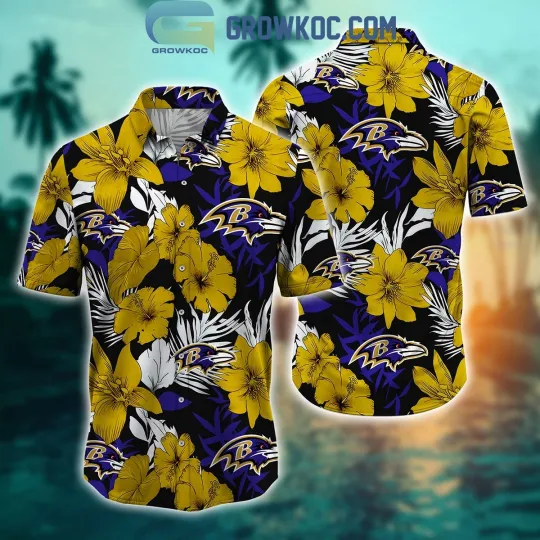 Discover Baltimore Football Team Ravenss Hawaiian Button Down Shirt