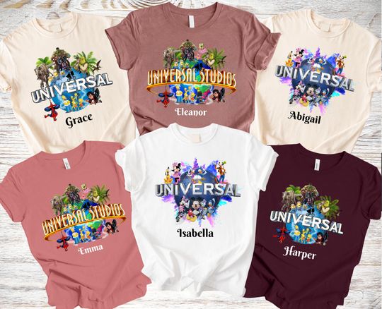 Discover Custom Universal Studios Family Trip Shirt 2026, Personalized Disney Characters Tee, Universal Squad Vacation Outfits