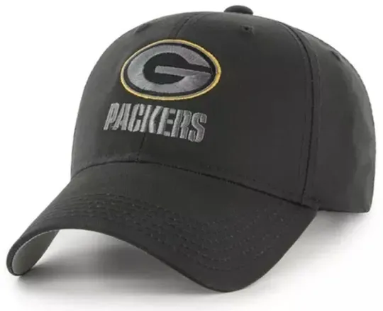 Green Bay Packers Black Embroidered Baseball Cap Adjustable Football Team Hat