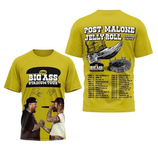 Discover Post Malone Jelly Roll The Big Ass Stadium Tour 2026 3D T-shirt