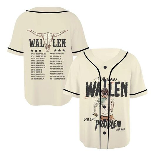 Discover Wallen Western Still The Problem Tour 2026 Baseball Jersey, Country Music Concert Shirt, Western Cowboy Button Up Jersey