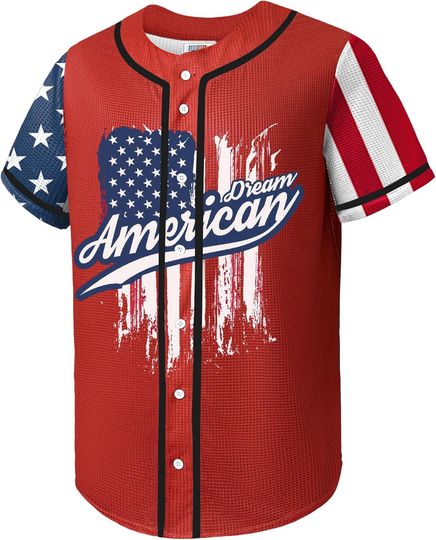 Discover Arvilhill Men's American Flag Baseball Jersey 4th of July Short Sleeve Sports Shirt
