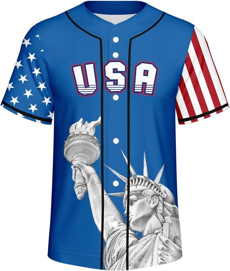 Discover Men's American Flag Baseball Jersey 4th of July Independence Day Patriotic Shirt