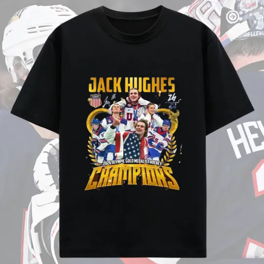 Discover Jack Hughes USA Men's Olympic Hockey Olympic 2026 Gold T-Shirt S-4XL