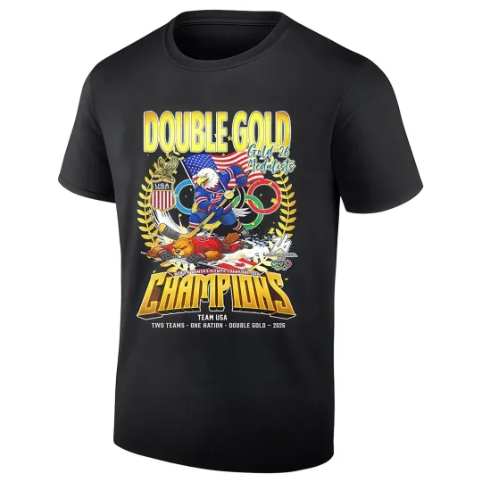Discover USA Men's Olympic Hockey Two Team One Nation Double Gold Champions 2026 T-Shirt
