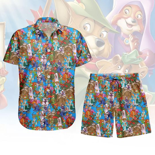 Robin Hood Button Shirt Shorts, Disney Button Shirt, Cartoon Movie Shirt Shorts, Robin Hood Hawaii Shorts, Disneyland Trip Button Shirt