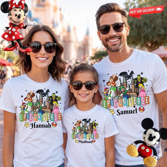 Custom Epic Universe Family Shirts 2026 - Personalized Super Mario Harry Potter Trip Tees