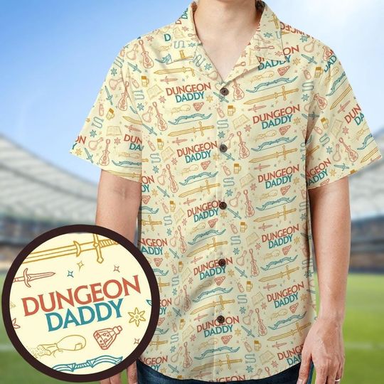 Dungeon Daddy Hawaiian Shirt, Funny Dungeon Button Shirt, Rpg Lover Button Down Shirt, Dungeon Master Vacation Shirt, Holiday Gift