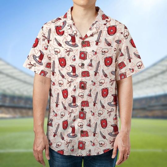 Discover Dungeons N Dragons Hawaiian Shirt, Rpg Button Shirt, Fantasy Gaming Button Down Shirt, Skull Adventure Vacation Shirt, Geek Gift