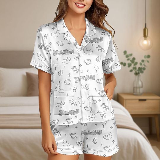 Discover Disneyland Short Satin Pajamas, Mickey Mouse Pajamas Set, Cute Sleepwear, Disney Satin Pajamas, Holiday Gift