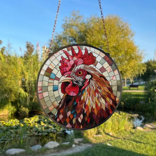 Chicken Painted Stained Glass Suncatcher for Farmhouse Windows