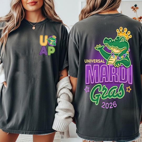 Two Sided Gator King Universal Orlando Annual Passholder Mardi Gras 2026 Shirt, Alligator UOAP Tee, Universal Studios Florida Family Trip