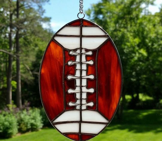 Stained Glass Football Ornament: Handmade football Fan Decor